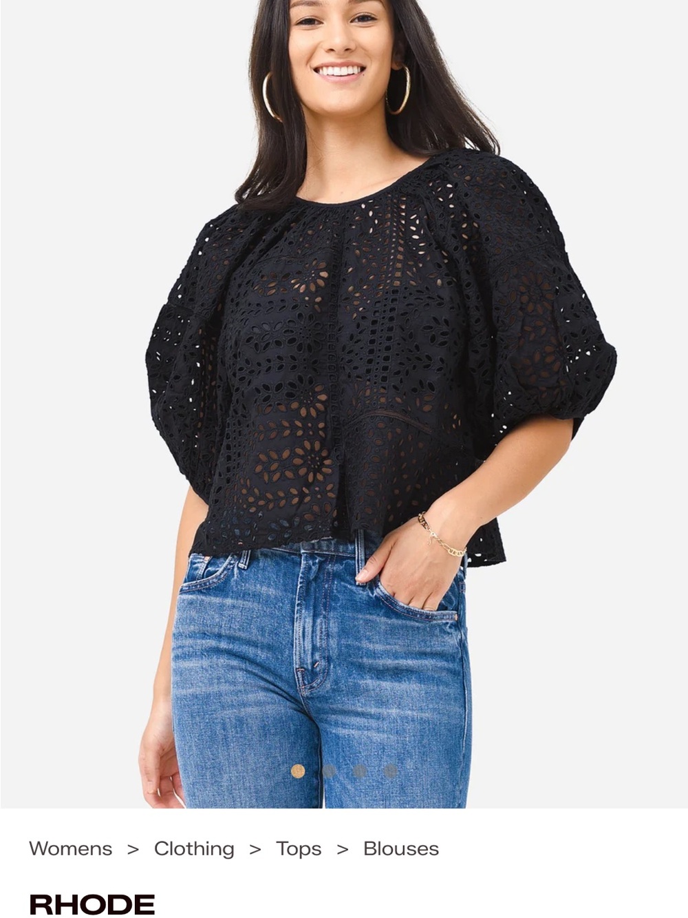RHODE Black Broderie Anglaise Puff-Sleeve Top